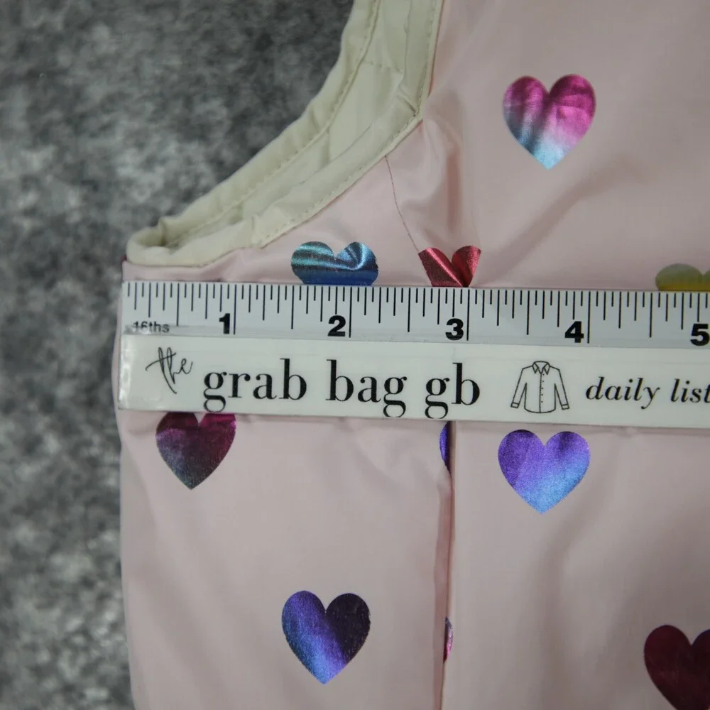Gap Puffer Vest Girls L/XL Womens XS Off White Pink Metallic Iridescent Heart